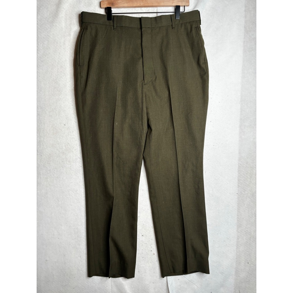 Defense Logistics Agency Mens Tropical Trousers Green Wool Blend 38L 36x31 2212
